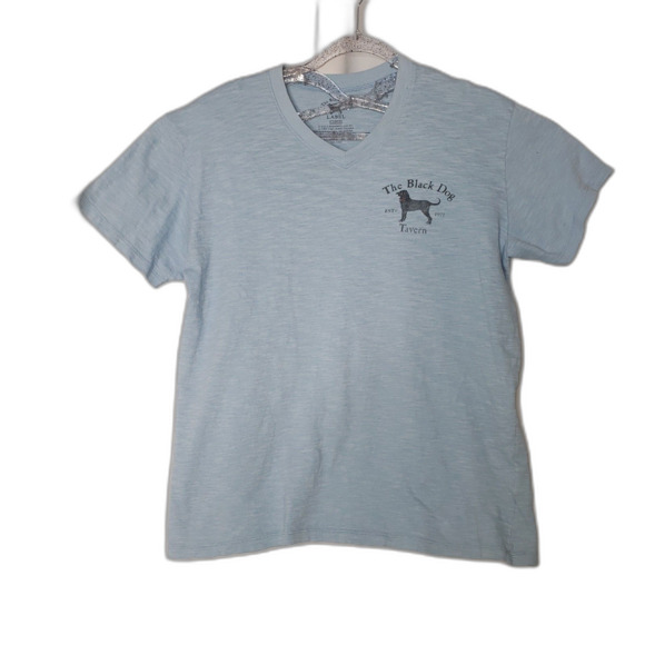 THE BLACK DOG TAVERN Blue V Neck Short Sleeve T Shirt Unisex Size Large - Picture 1 of 8
